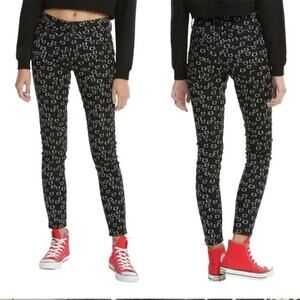 BlackHeart Cat Print Super Skinny Jeans Mid Ankle Cotton Black White 9 32x31